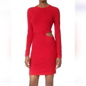Elizabeth and James Railey Red Cutout Sheath Dress S Bodycon Long Sleeve Stretch